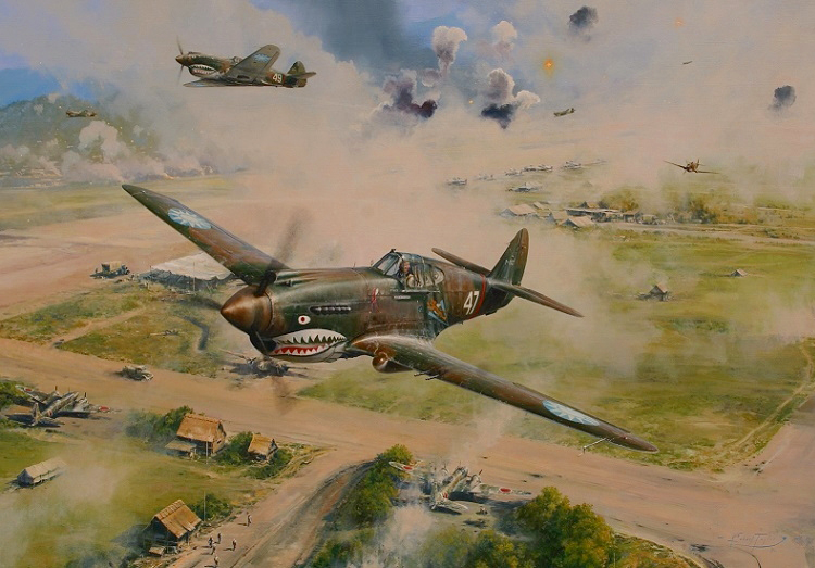 American Volunteer Group Flying Tigers P-40 Warhawks attack Japanese Bombers